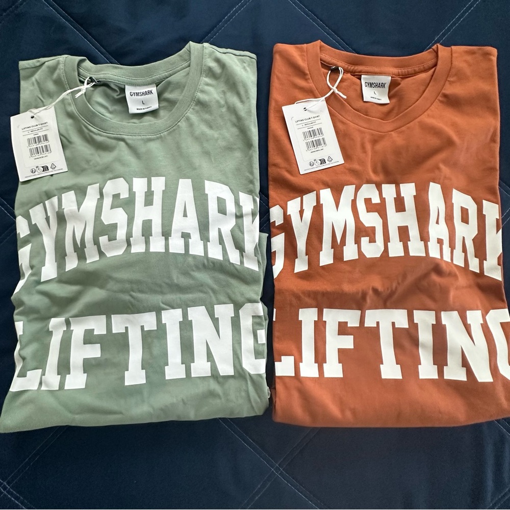 Gymshark Tees in green and orange. Size large regular fit.